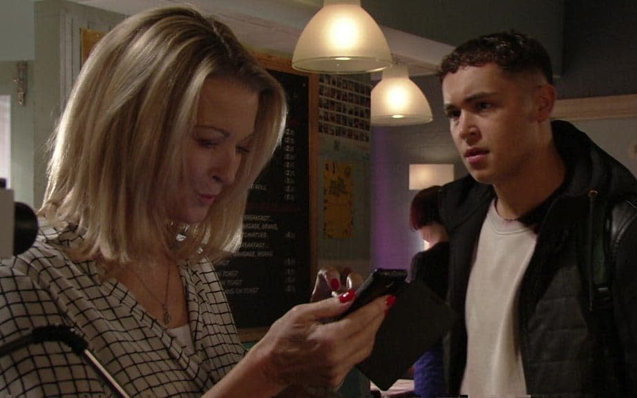 Gillian Taylforth and Shaheen Jafargholi in a very topical episode of EastEnders