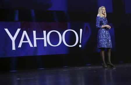 Yahoo CEO Marissa Mayer delivers her keynote address at the annual Consumer Electronics Show (CES) in Las Vegas, Nevada in this January 7, 2014 file photo. REUTERS/Robert Galbraith