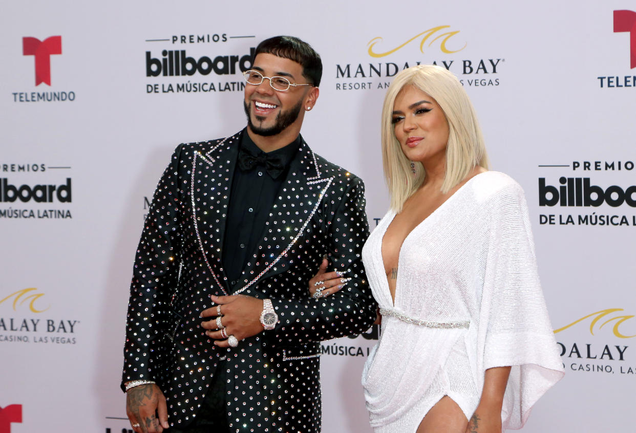 Anuel AA y Karol G. (Photo by Gabe Ginsberg/WireImage)