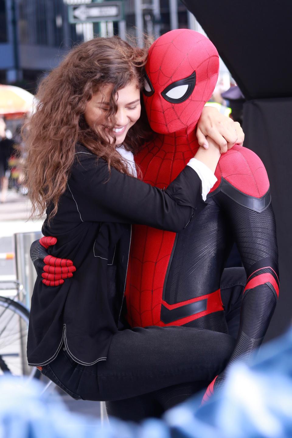 Zendaya and Holland filming Spider-Man: Far From Home in New York City in October 2018