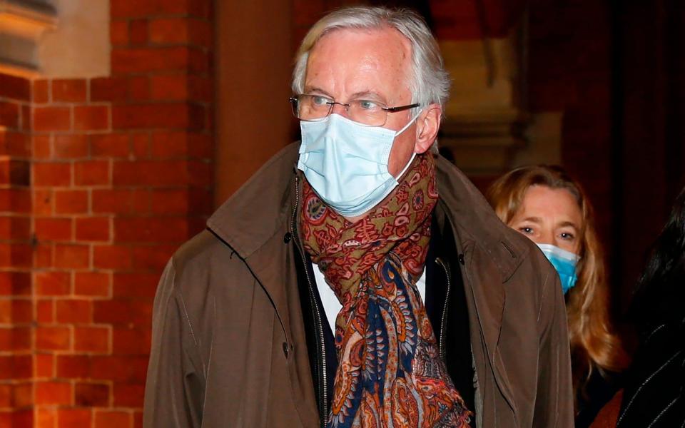 Michel Barnier arrives at St Pancras Station in London on Friday - Hollie Adams/AFP