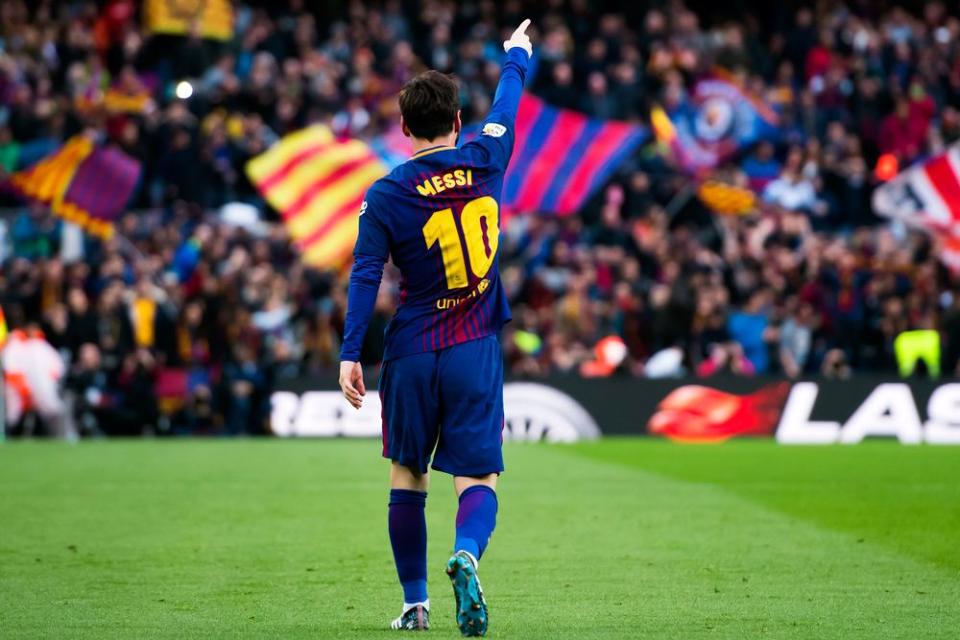 Barcelona’s Lionel Messi celebrates after scoring a goal vs. Atlético Madrid on March 4.