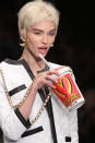 <p>Model walks the runway during the Moschino show as a part of Milan Fashion Week on February 20, 2014 in Milan, Italy.</p>