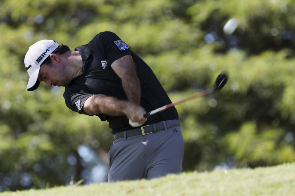 Nick Taylor, of Canada, shoots off the second tee during the third round at the Sony Open golf tournament Saturday, Jan. 16, 2021, in Honolulu. (AP Photo/Marco Garcia)