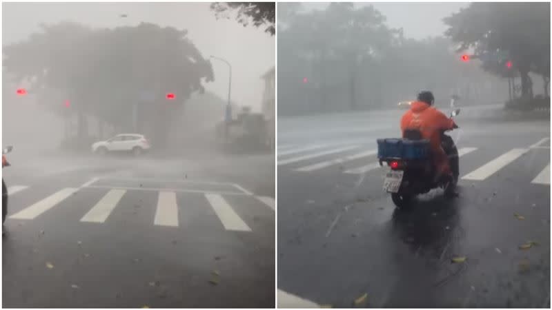 大風狂吹，讓一旁的騎士也快站不穩。（圖／翻攝自外送員的奇聞怪事）