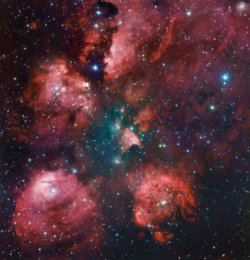 The Cat’s Paw Nebula is shown in a combination of exposures from the MPG/ESO 2.2-metre telescope of the La Silla Observatory in Chile, July 9, 2012. The Very Large Telescope (VLT) array -- a cluster of four telescopes that can view objects four billion times fainter than objects visible to the naked eye -- is housed at the ESO's Paranal site in Chile's Atacama Desert