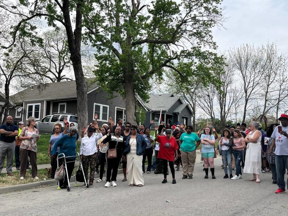 Attendees at Kourtney Freeman’s vigil raised their hands when asked if they have personally lost someone to a homicide on April 15, 2024.