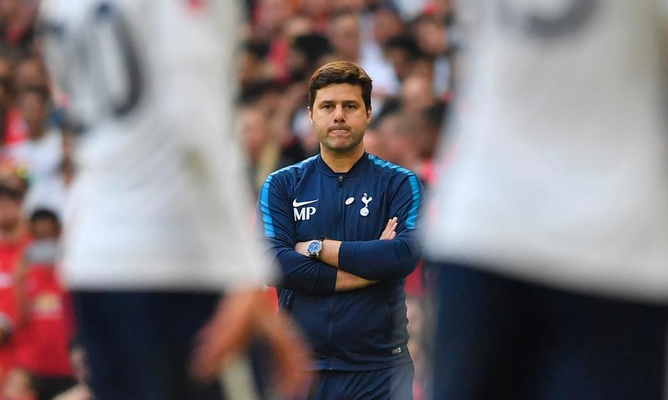 Mauricio Pochettino watches on as his Spurs side fail to hold on to their lead over Manchester United at Wembley.