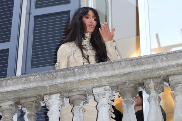 Kim Kardashian is seen at the Dolce & Gabbana Store during the Milan Fashion Week Womenswear Fall/Winter 2023/2024 on February 25, 2023, in Milan, Italy.<p>Jacopo Raule/Getty Images</p>