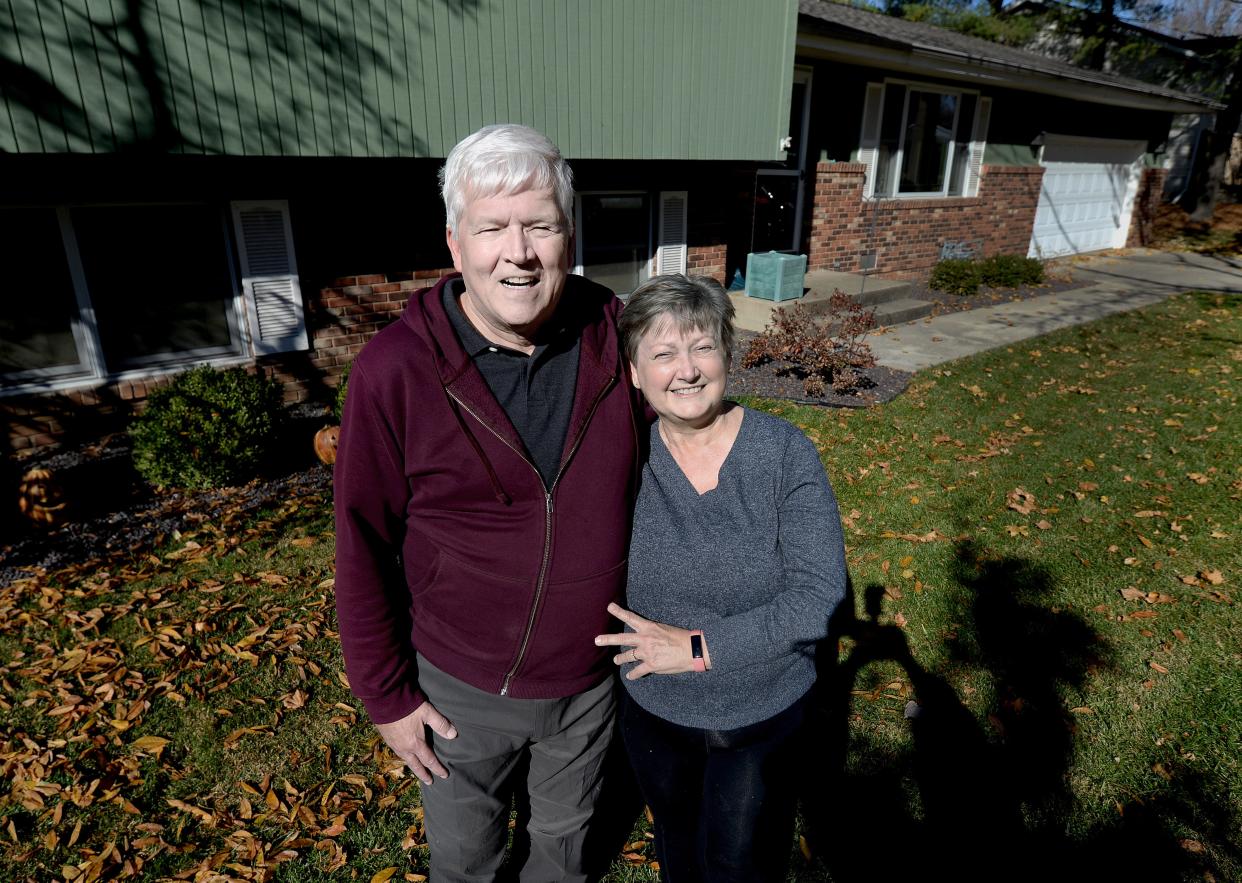 Jim and Julie Korte at their home in the Birch Grove subdivision in Chatham on Wednesday, Nov. 15, 2023. Their home survived a hail storm in May and a derecho in June.