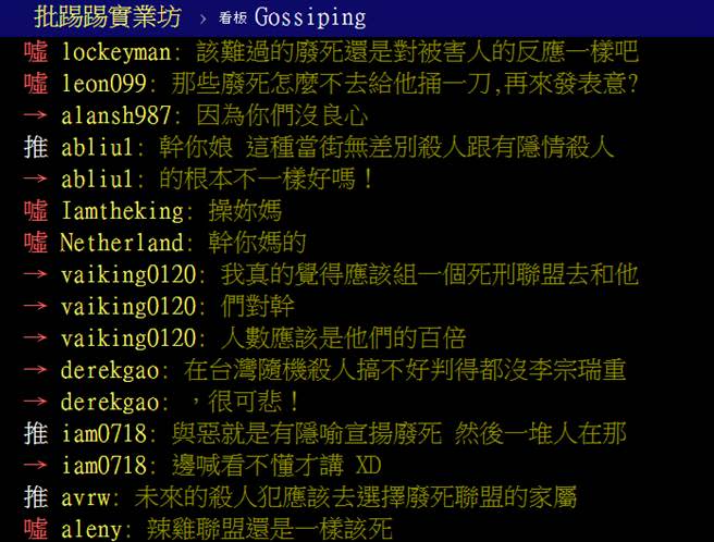 網友對於廢死聯盟會應，多表示憤怒。（取自PTT）