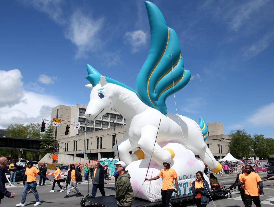 The Zoeller Pump inflatable Pegasus was in the Kentucky Derby Festival Pegasus Parade in Louisville, Ky. Apr. 30, 2023.