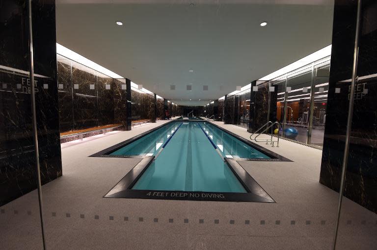 The shared lap pool inside the luxury high rise at 50 UN Plaza is seen April 3, 2015 in New York