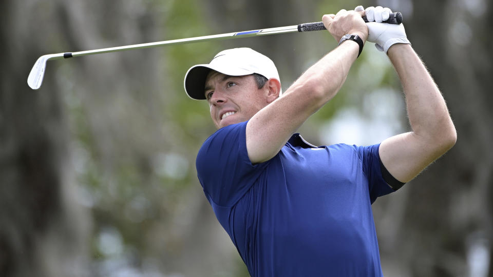 Rory McIlroy, of Northern Ireland, watches his tee shot on the second hole during the final round of the Arnold Palmer Invitational golf tournament, Sunday, March 8, 2020, in Orlando, Fla. (AP Photo/Phelan M. Ebenhack)