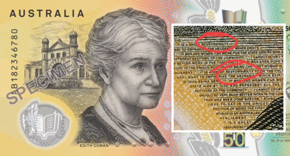 $50 banknote with typo