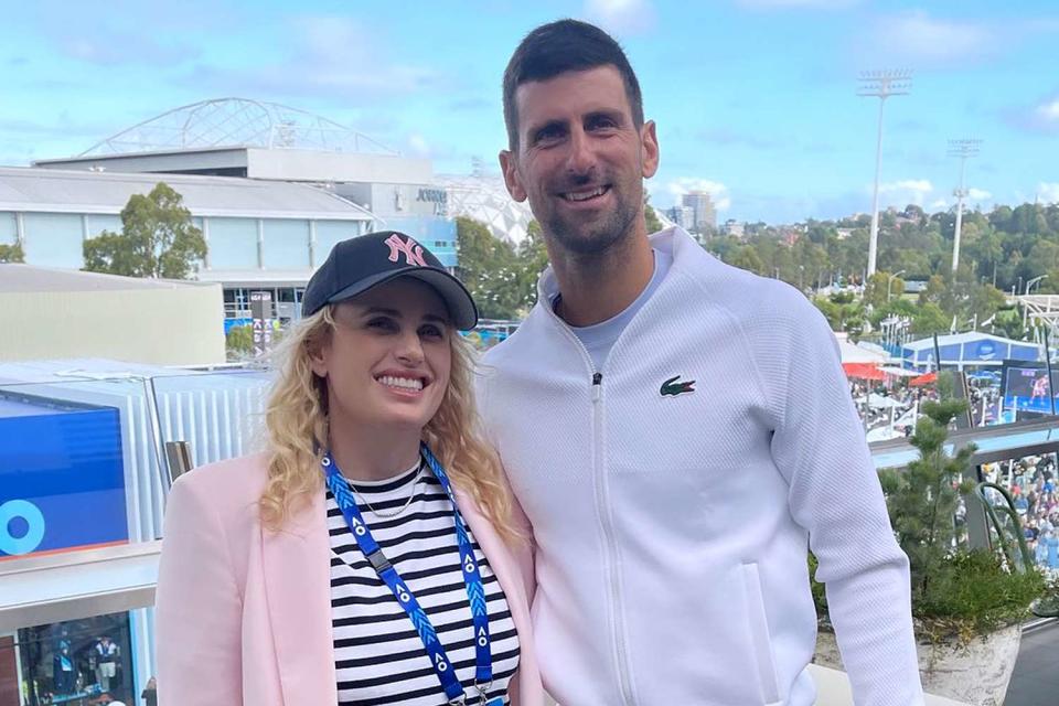 <p>Rebel Wilson/Instagram</p> Rebel Wilson poses with tennis great Novak Djokovic 