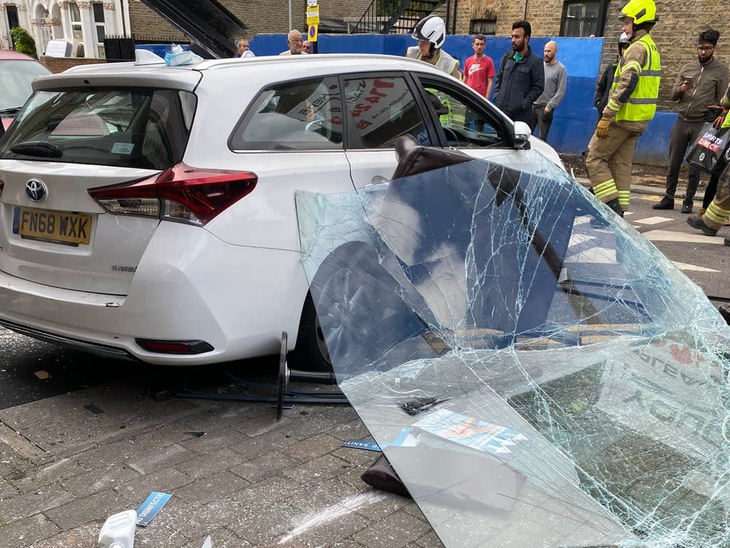 Authorities said a car crashed into a building in Walthamstow on Thursday (@JRHackney_Tory / Twitter)