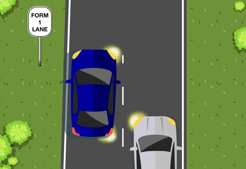 West Australia's Department of Transport asked people which car has right of way when two cars merge lanes. Source: Facebook/ WA Transport