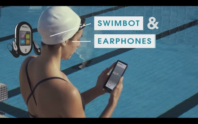 Swimbot is a high-tech device that improves swimmers' technique in real time by correcting their movements