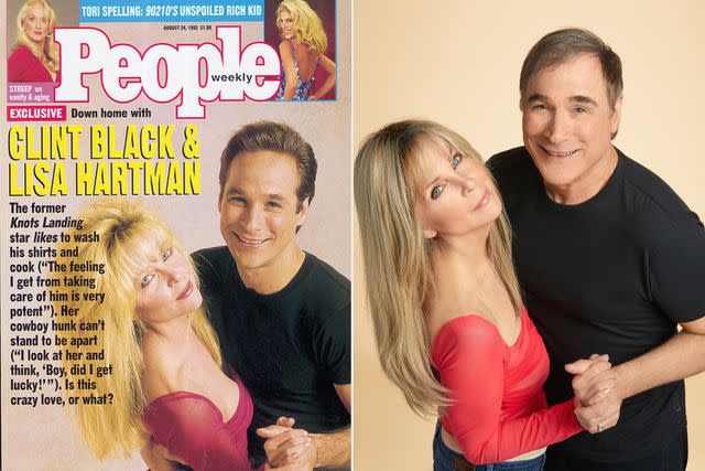 <p>Right: Russ Harrington</p> Clint Black and Lisa Hartman in 1992 and now