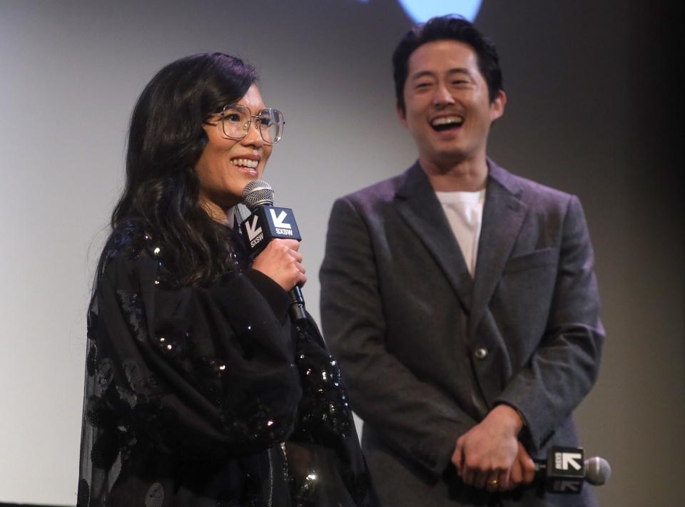 Ali Wong and Steven Yeun speak onstage during Netflix's "Beef" SXSW Premiere