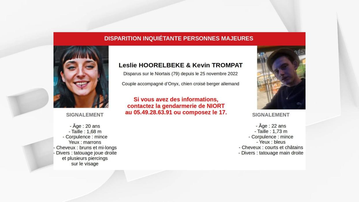 Leslie Hoorelbeke et Kevin Trompat sont portés disparus dans les Deux-Sèvres - Gendarmerie des Deux-Sèvres