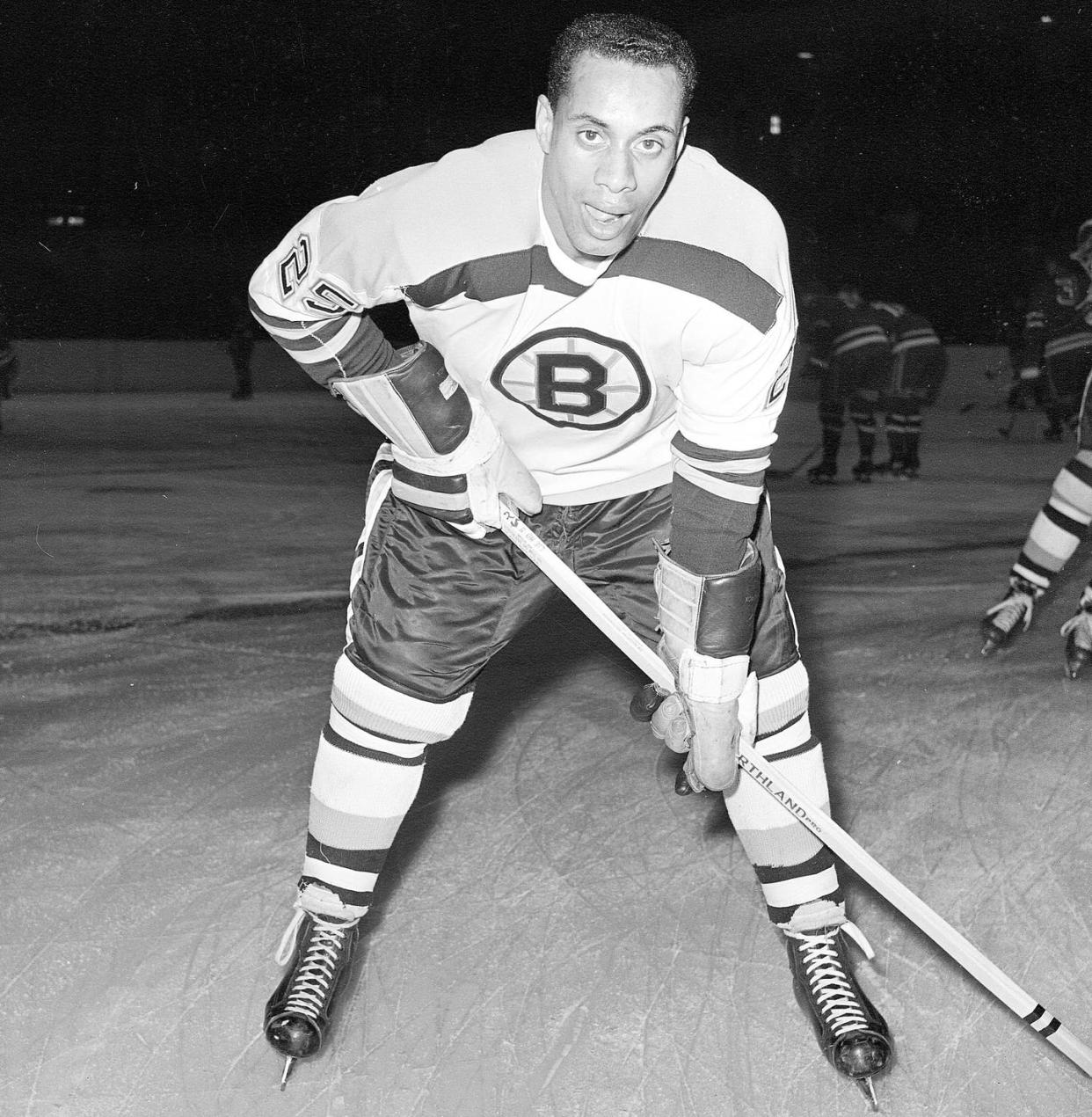 <span class="caption">Boston Bruins forward Willie O'Ree warms up prior to a game against the New York Rangers in 1960.</span> <span class="attribution"><a class="link " href="http://www.apimages.com/metadata/Index/Associated-Press-Sports-New-York-United-States-/8c2613e2a1e5da11af9f0014c2589dfb/3/0" rel="nofollow noopener" target="_blank" data-ylk="slk:AP Photo;elm:context_link;itc:0;sec:content-canvas">AP Photo</a></span>