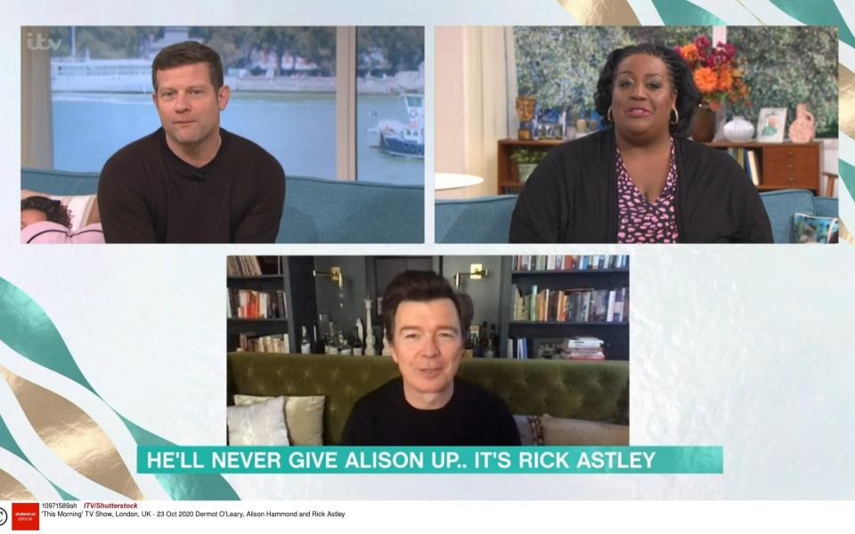 Dermot O'Leary and Alison Hammond interviewing Rick Astley in October - Rex