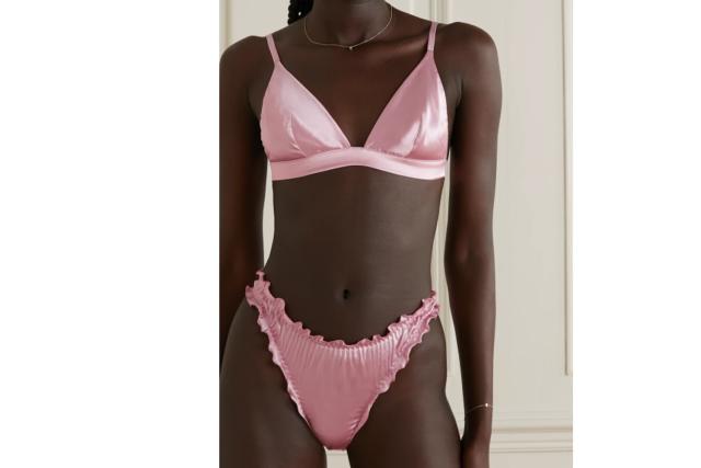 Boux Avenue Camila embroidered leg harness in orange with pink detailing