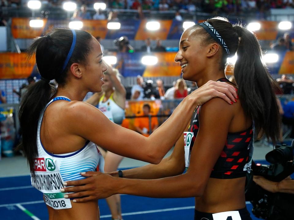 Nafi Thiam (right) and Katarina Johnson-Thompson could renew their duel in Tokyo (AP)