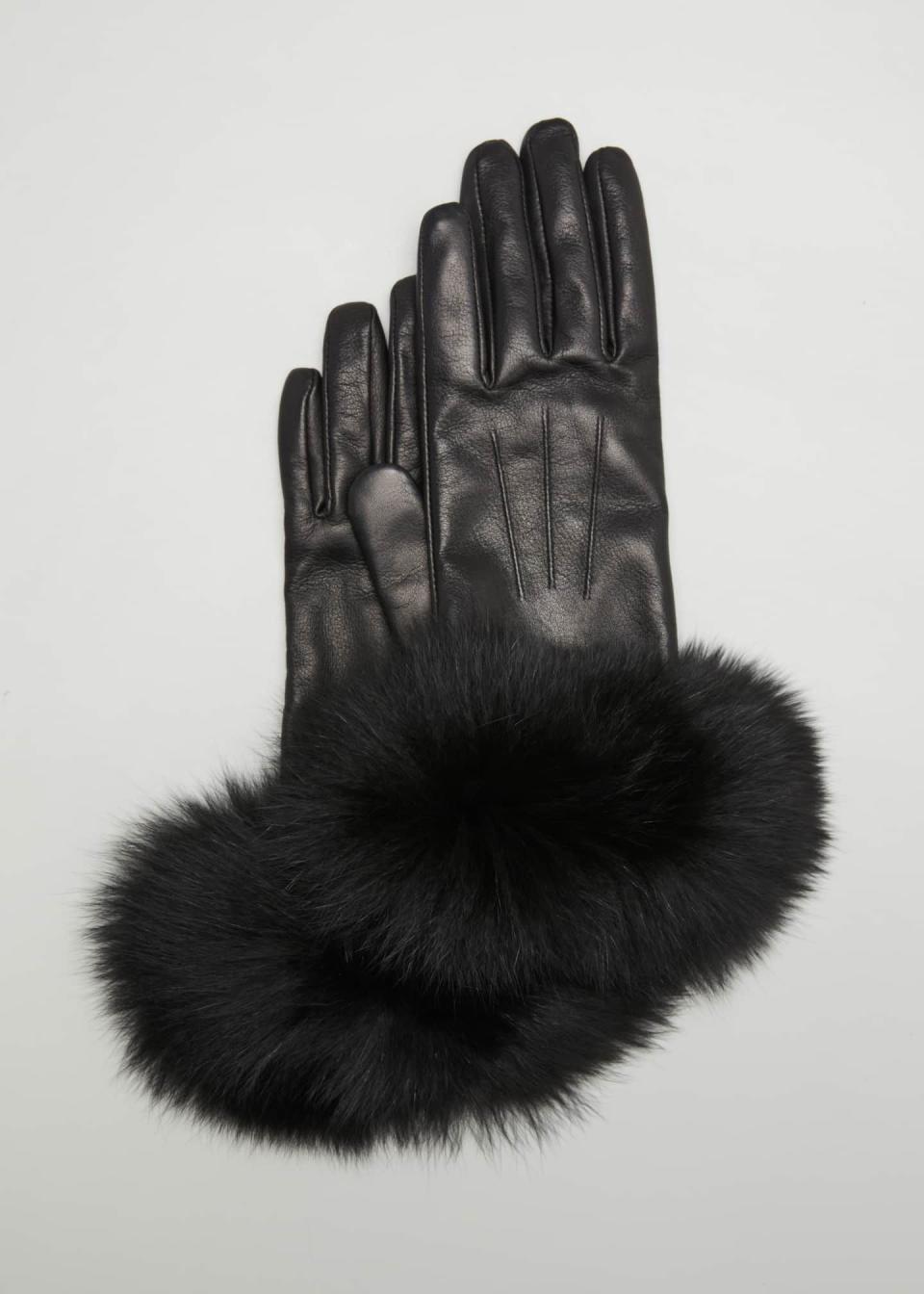 2-Button Cashmere-Lined Gloves w/ Fox Fur