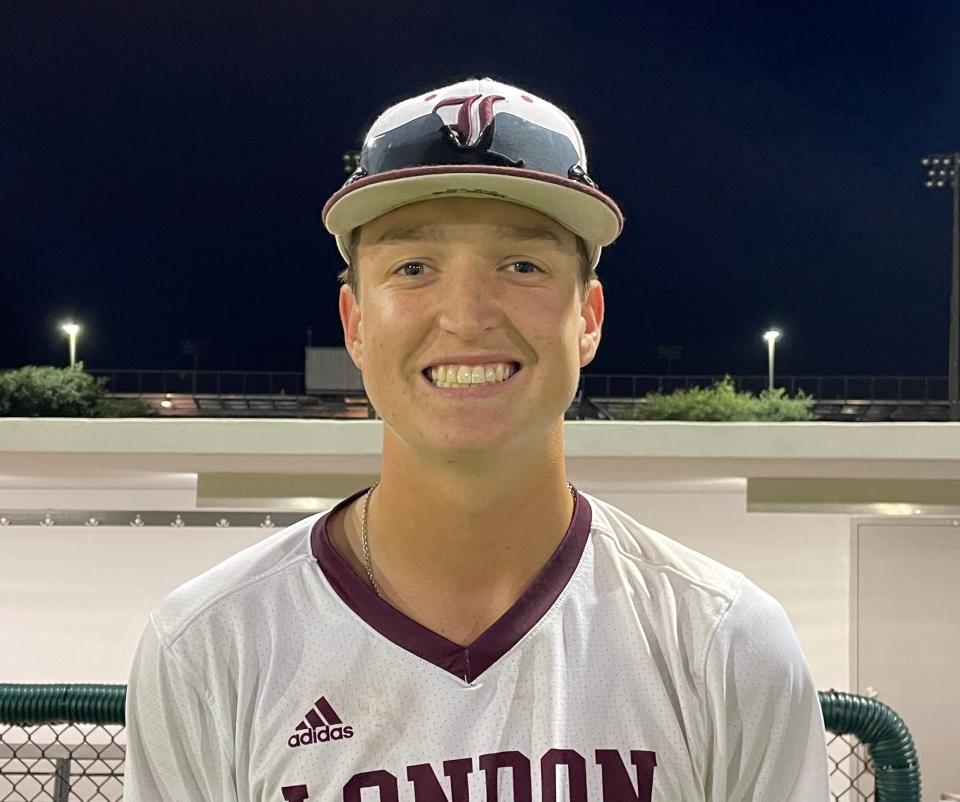 London sophomore pitcher Blayne Lyne struck out 11 hitters in 5.2 innings as the Pirates beat Bishop 3-1 in Game 1 of their Class 3A regional final baseball playoff series on Thursday, June 2, 2022 at Cabaniss Field.