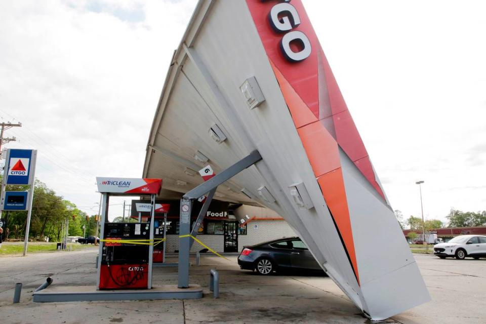 The awning of a Citgo convenience store toppled over on top of a car during Saturday’s hail storm on Albright Road in Rock Hill.