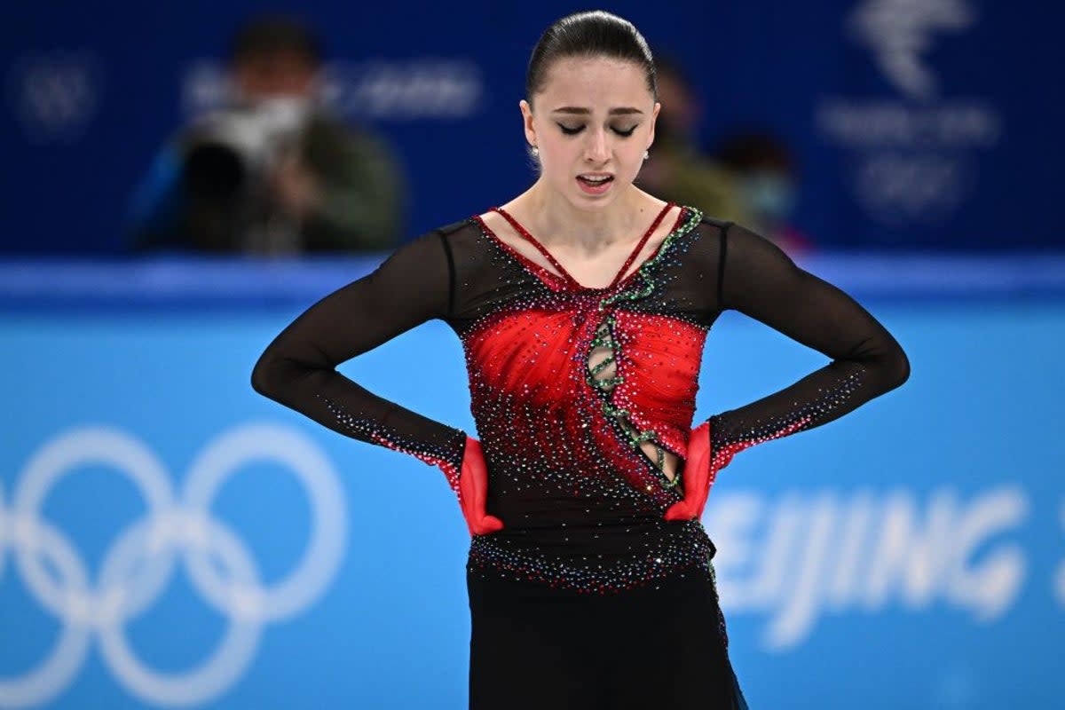The Russian figure skater tested positive for a banned substance in Beijing in February, when she was 15 (AFP via Getty Images)