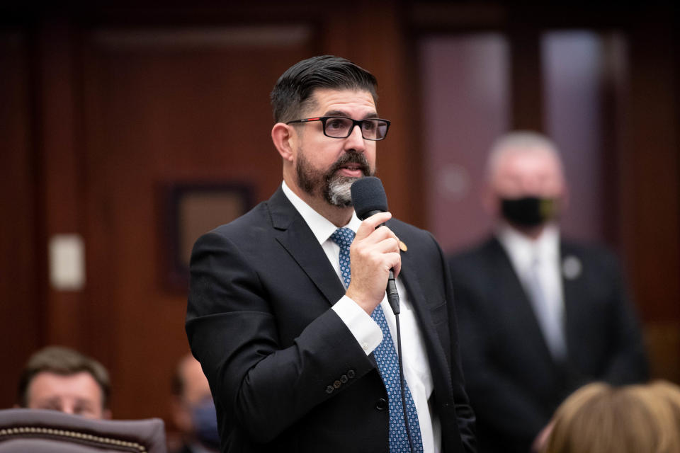 Sen. Manny Diaz Jr. speaks during the Florida Legislature's Organization Session at the Florida Capitol Tuesday, Nov. 17, 2020.