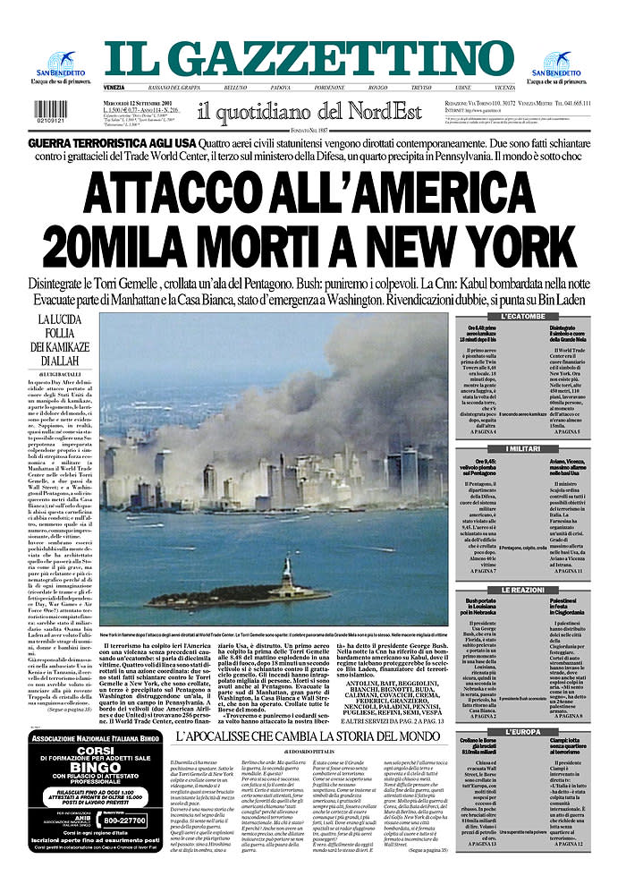 How the 9/11 attacks were reported on front pages around the world