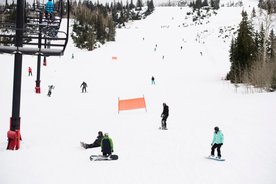 Skiers make their way down the mountain at Brian Head Resort in Iron County in this file photo from last winter. Brian Head and other high-elevation places in southwestern Utah are expected to get several inches of snow this week during a series of winterlike storms forecast to move into the area.