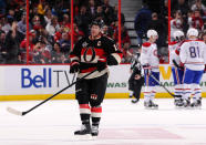 OTTAWA, ON - DECEMBER 27: Daniel Alfredsson #11 of the Ottawa Senators skates away dejected while P.K. Subban #76 of the Montreal Canadiens celebrates his goal with teammates Josh Gorges #26 and Lars Eller #81 during a game at Scotiabank Place on December 27, 2011 in Ottawa, Canada. (Photo by Phillip MacCallum/Getty Images)