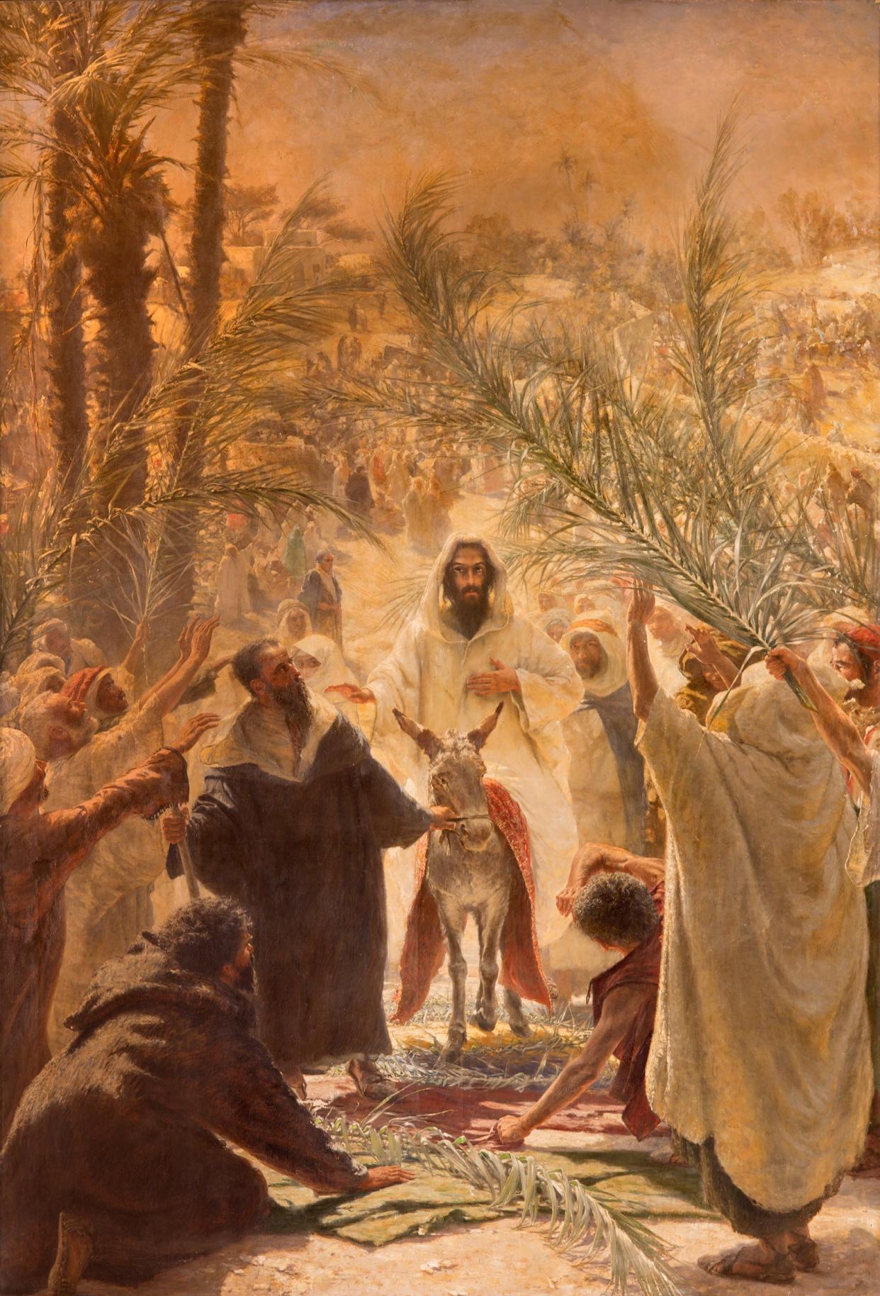 This 1896 Felix Tafsart painting inside the Evangelical Lutheran Church of Ascension depicts Jesus' entry into Jerusalem.