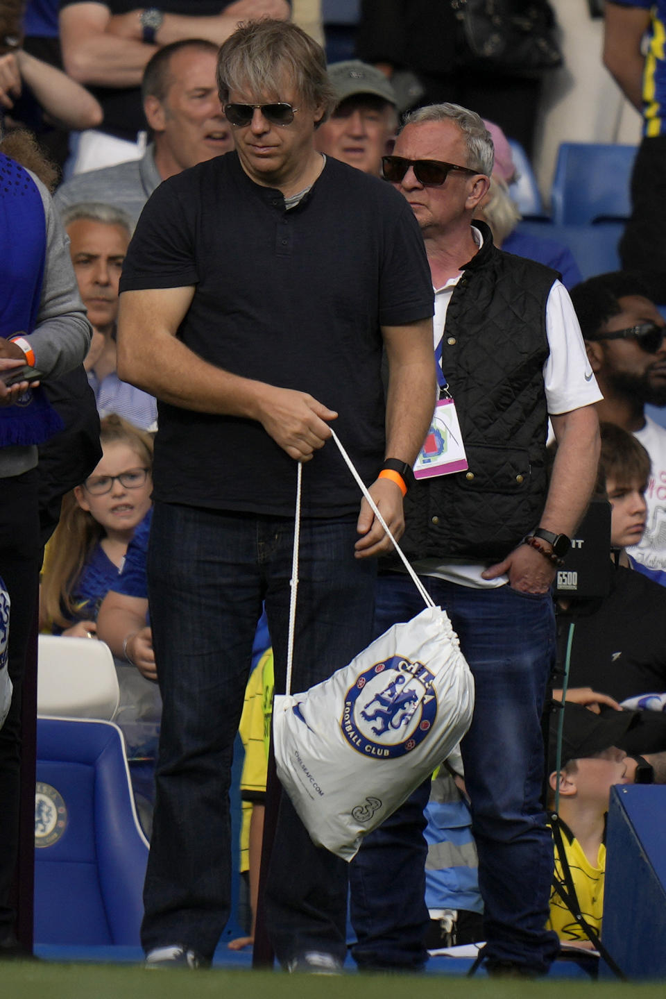 American businessman Todd Boehly attends the English Premier League soccer match between Chelsea and Watford at Stamford Bridge stadium in London, Sunday, May 22, 2022.(AP Photo/Alastair Grant)