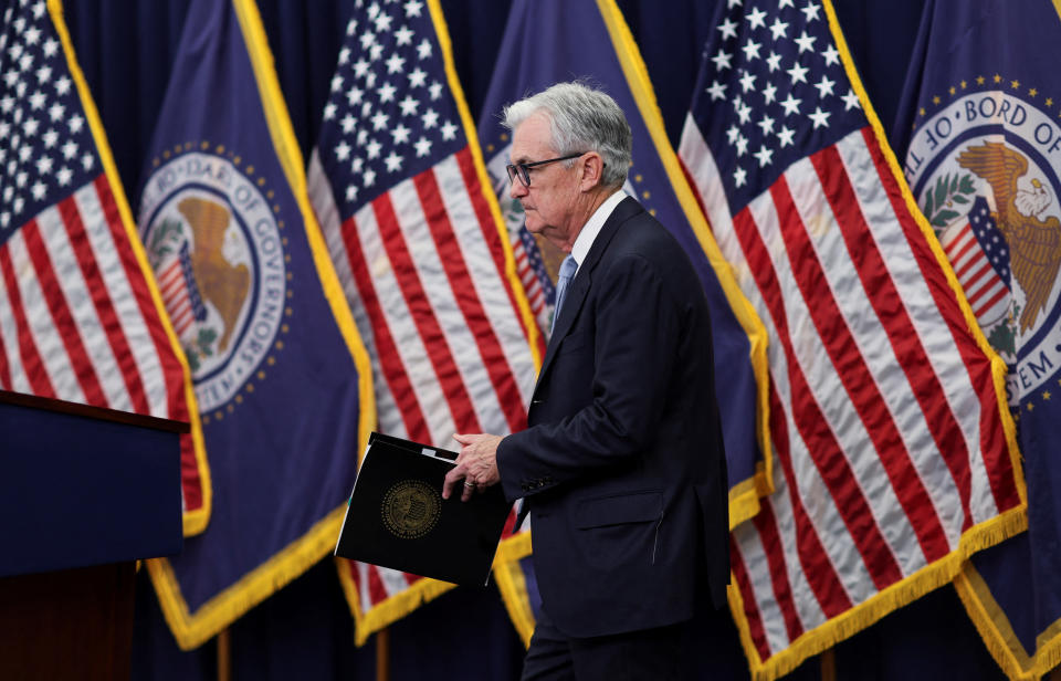 FTSE U.S. Federal Reserve Board Chair Jerome Powell arrives for a news conference after the Fed raised interest rates by a quarter of a percentage point following a two-day meeting of the Federal Open Market Committee (FOMC) on interest rate policy in Washington, U.S., March 22, 2023. REUTERS/Leah Millis