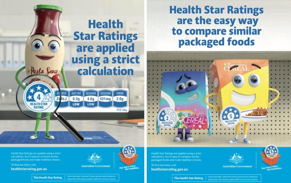 Marketing posters for the national Health Star Rating system