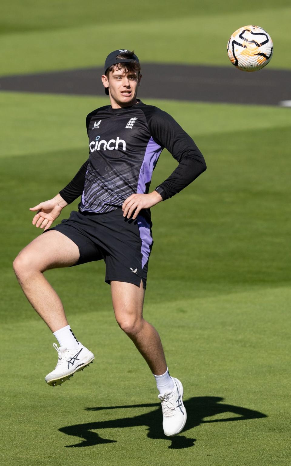 Jamie Smith warms up for the Test with a game of football