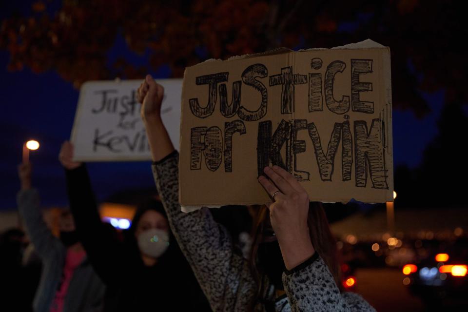 Protesters march for Kevin Peterson, Jr., Friday in Vancouver, Washington. Peterson was fatally shot by police on Thursday.