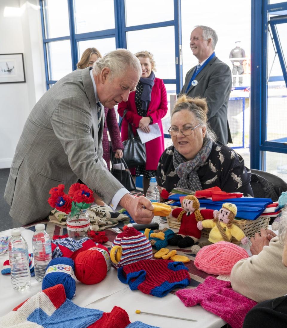 The Prince of Wales meets members of he sewing class during a visit to Sheppey Matters (Arthur Edwards/The Sun/PA) (PA Wire)