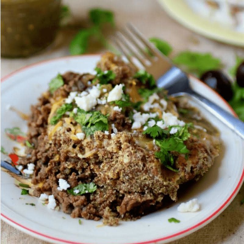 <p>Low Carb-ology</p><p>You won't miss the carbs in this delicious low-carb tamale pie. It's got all the Tex-Mex flavor that you love. </p><p><strong>Get the recipe: <a href="https://lowcarb-ology.com/easy-tamale-pie-low-carb-mexican-recipe/" rel="nofollow noopener" target="_blank" data-ylk="slk:Easy Tamale Pie;elm:context_link;itc:0;sec:content-canvas" class="link ">Easy Tamale Pie</a></strong></p>