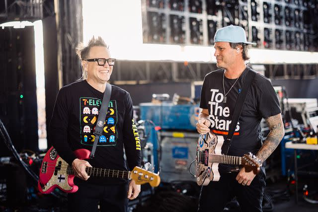 <p> Matt Winkelmeyer/Getty </p> Mark Hoppus and Tom DeLonge in Indio, California in April 2023