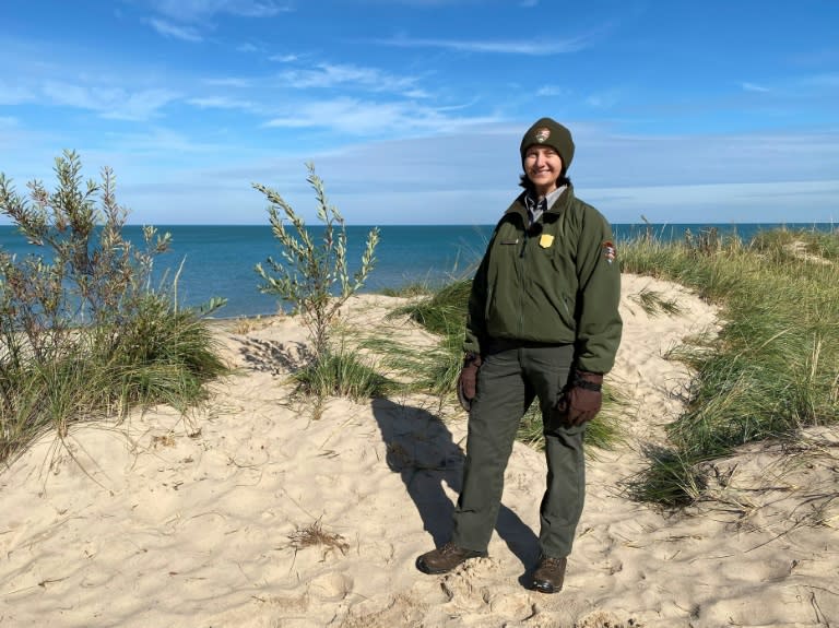 Geologist Laura Brennan is seen in Indiana Dunes National Park, where she has worked for two decades (Lucie AUBOURG)