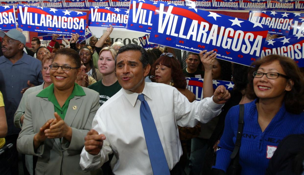 Karen Bass at a rally for Antonio Villaraigosa.