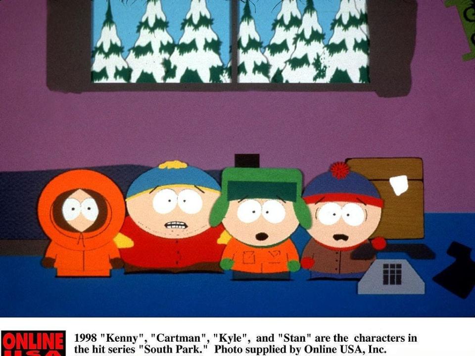 1998 "Kenny", "Cartman", "Kyle", and "Stan" are the characters in the hit series "South Park."